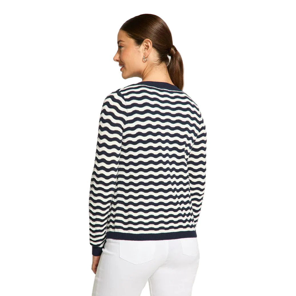 FDJ French Dressing Navy & White Wave Stitch Cardigan - Image 3