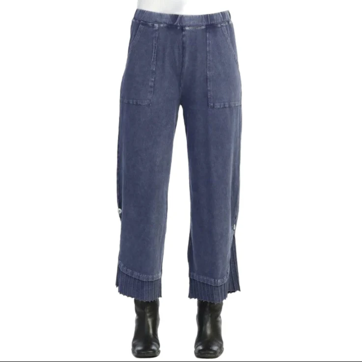 Jess & Jane Denim Pleated Ribbed Hem Button Accent Pant (M125) - Image 3