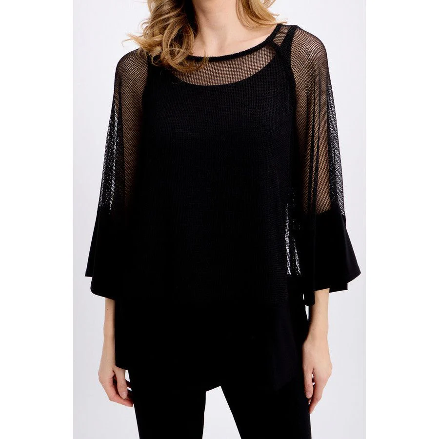 Joseph Ribkoff Dual Fabric Fishnet Tunic 2-peice  (241261-11) BLK - Image 3