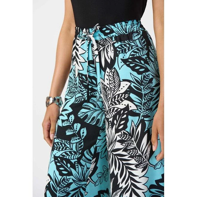 Joseph Ribkoff Floral & Plant Print Wide Leg Pant (241067-178) TURQ/BLK - Image 3