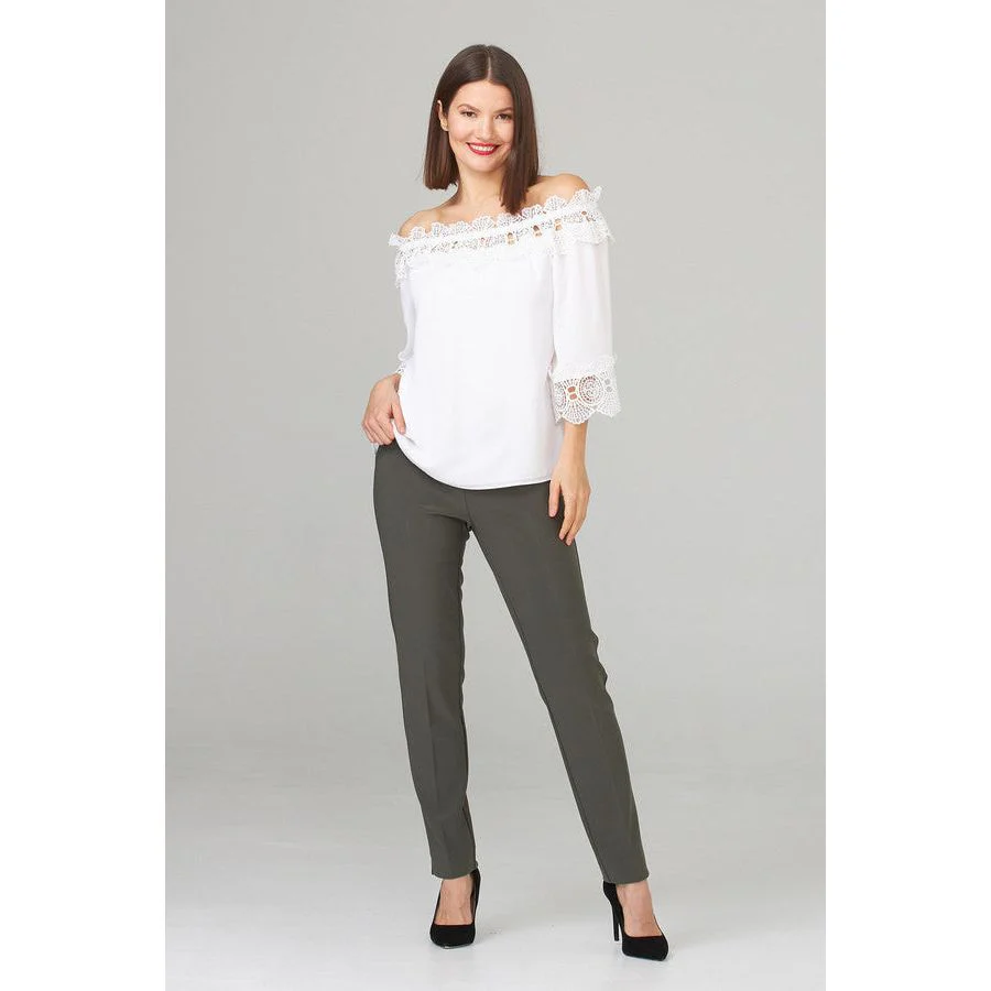 Joseph Ribkoff Pull-On High Waisted Pant (144092) AVOCADO - Image 3