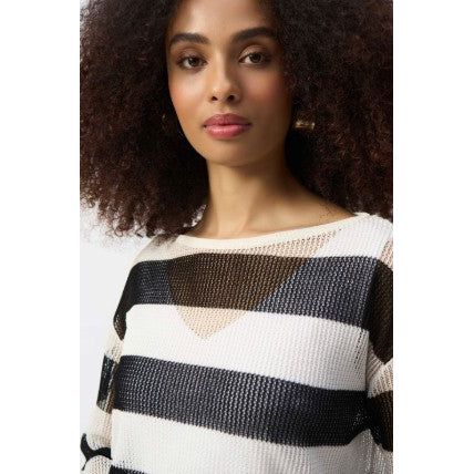 Joseph Ribkoff Sheer Open Weave  Stripe Boatneck Pull-Over (251922)(Vanilla Black) - Image 3